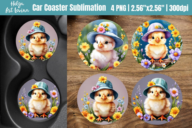 Car Coaster Sublimation | Cute Chick Sublimation Helga Art 