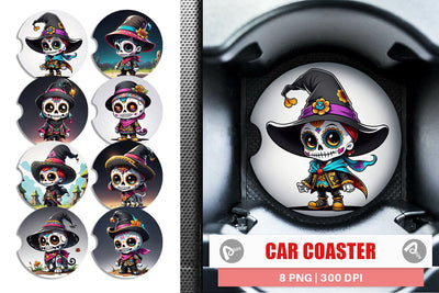 Car Coaster Sugar Skull Halloween Sublimation artnoy 