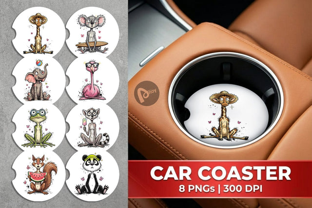 Car Coaster Summer Animal Sketch Party Sublimation artnoy 