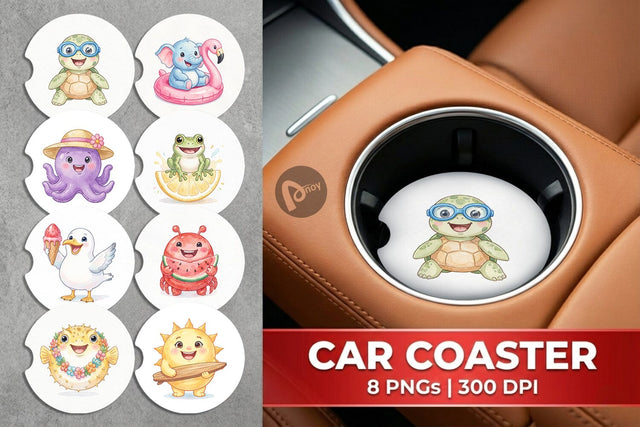Car Coaster Summer Animals Watercolor Sublimation artnoy 