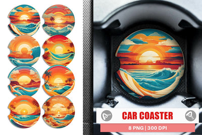 Car Coaster Summer Beach Sunset Sublimation artnoy 