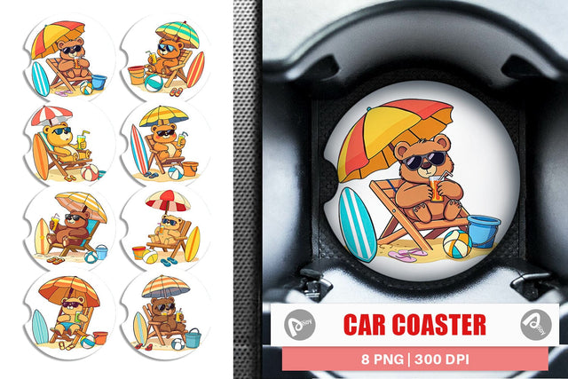 Car Coaster Summer Bear Sublimation artnoy 