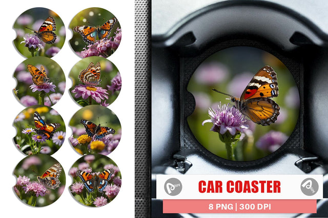 Car Coaster Summer Beautiful Butterfly Sublimation artnoy 