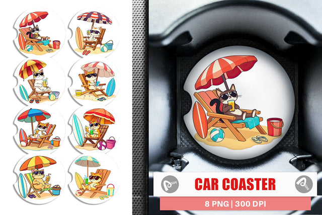 Car Coaster Summer Cat Sublimation artnoy 