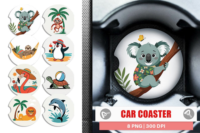 Car Coaster Summer Day Animal Sublimation artnoy 