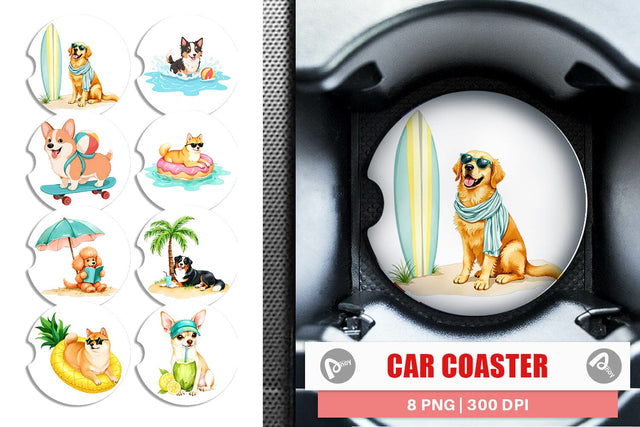 Car Coaster Summer Dog Day Sublimation artnoy 