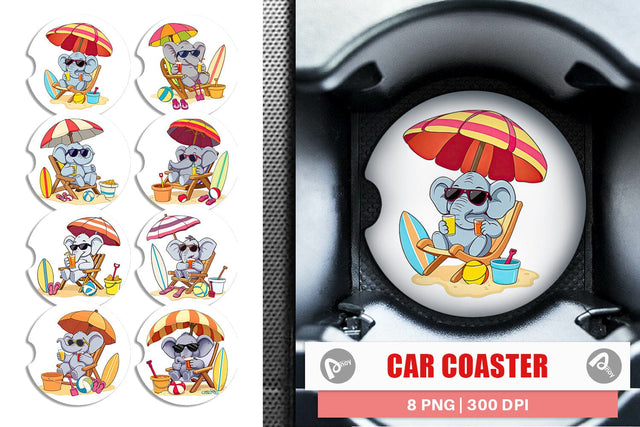 Car Coaster Summer Elephant Sublimation artnoy 