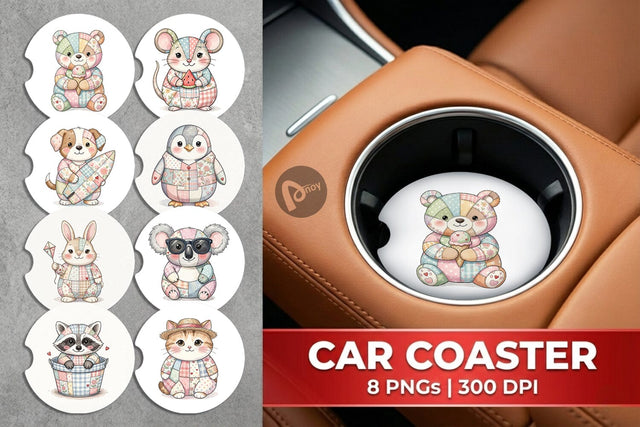 Car Coaster Summer Fun Patchwork Animal Sublimation artnoy 