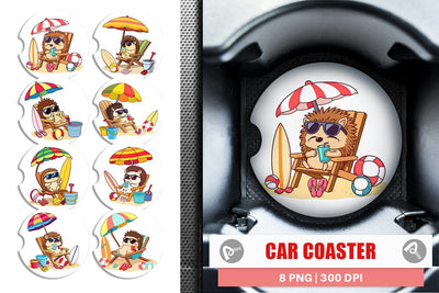 Car Coaster Summer Hedgehog Sublimation artnoy 