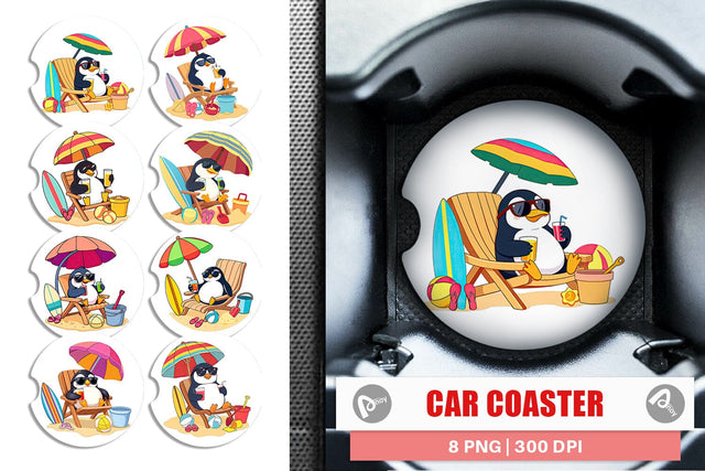 Car Coaster Summer Penguin Sublimation artnoy 
