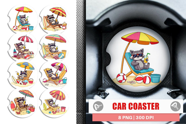 Car Coaster Summer Raccoon Sublimation artnoy 