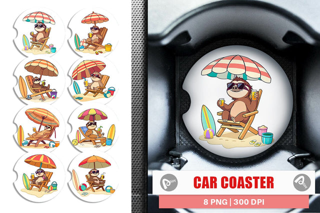 Car Coaster Summer Sloth Sublimation artnoy 