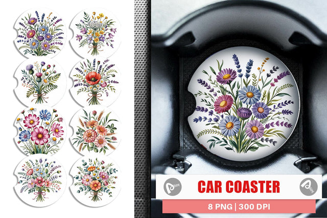 Car Coaster Summer Wildflower Sublimation artnoy 