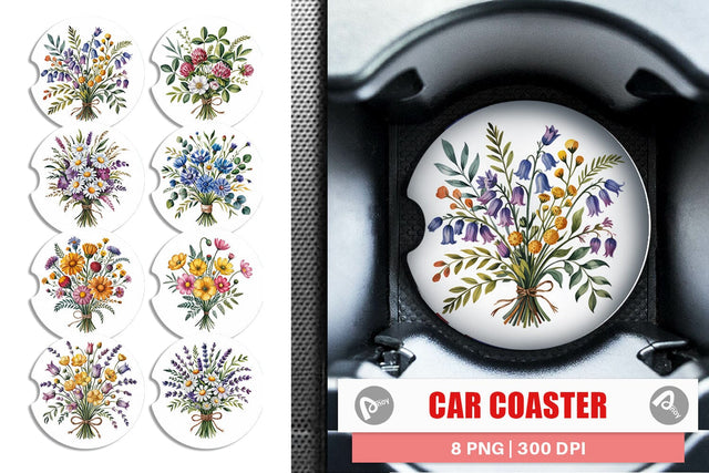 Car Coaster Summer Wildflower Sublimation artnoy 