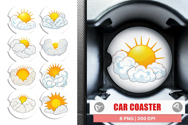 Car Coaster Sun and Clouds Sublimation artnoy 