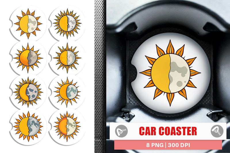 Car Coaster Sun and Moon Sublimation artnoy 