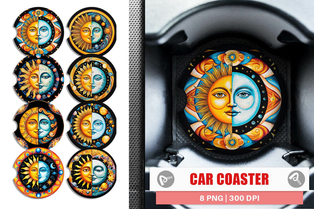 Car Coaster Sun and Moon Surrealism Sublimation artnoy 