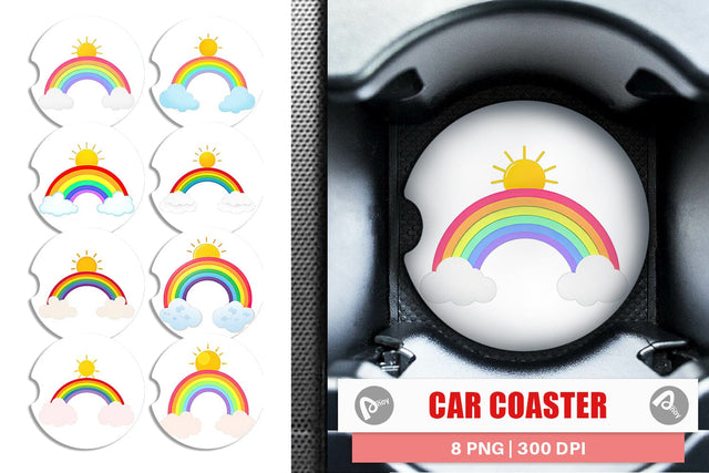 Car Coaster Sun and Rainbow Sublimation artnoy 