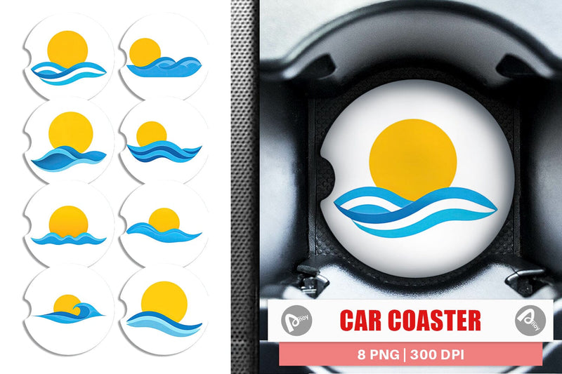 Car Coaster Sun and Waves Sublimation artnoy 