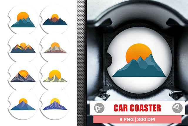 Car Coaster Sun over Mountains Sublimation artnoy 