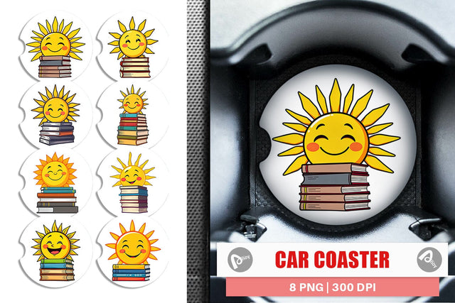 Car Coaster Sun with Books Sublimation artnoy 