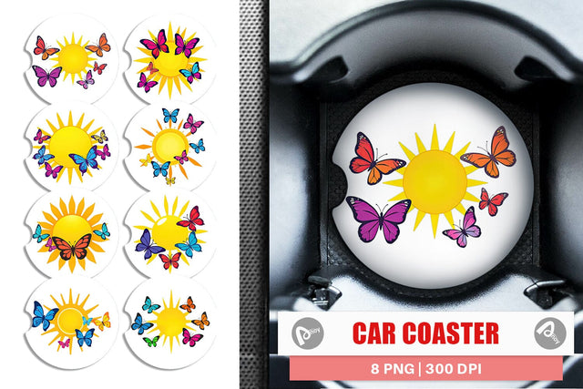 Car Coaster Sun with Butterfly Sublimation artnoy 