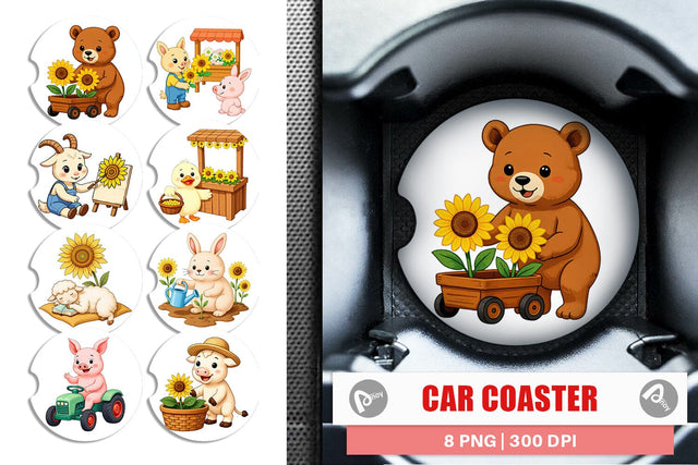 Car Coaster Sunflower Farm Friends Sublimation artnoy 