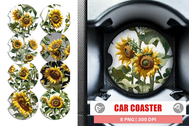 Car Coaster Sunflower Pattern Sublimation artnoy 