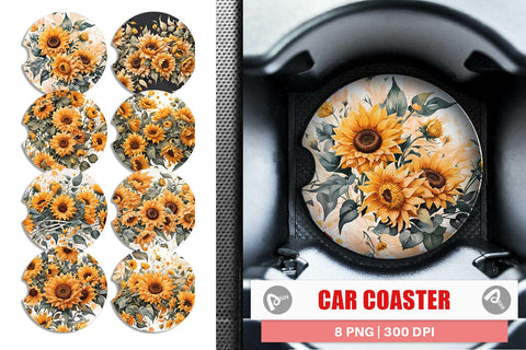 Car Coaster Sunflowers Pattern Sublimation artnoy 