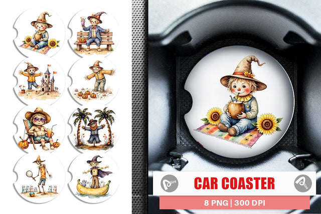 Car Coaster Sunny Scarecrow Fun Sublimation artnoy 