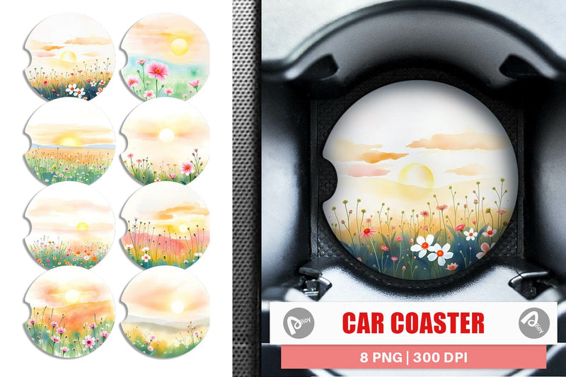 Car Coaster Sunrise Meadow Sublimation artnoy 