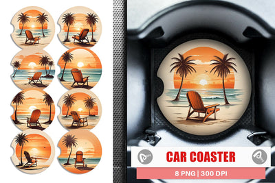 Car Coaster Sunset Beach Chair Sublimation artnoy 