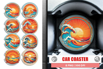 Car Coaster Sunset Waves Beach Sublimation artnoy 
