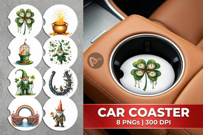 Car Coaster Surreal Shamrock Grunge St. Patrick's Trashcore Gnome Sublimation artnoy 