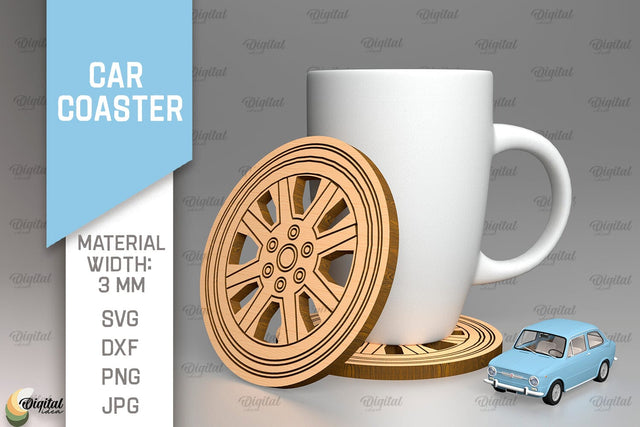 Car Coaster SVG. Wheel Coaster Laser Cut SVG Evgenyia Guschina 