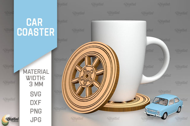 Car Coaster SVG. Wheel Coaster Laser Cut SVG Evgenyia Guschina 