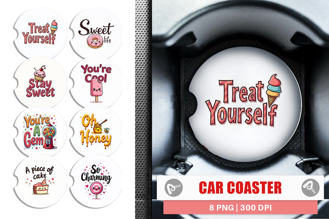 Car Coaster Sweet Nostalgia Retro Kawaii Dessert Quote Sublimation artnoy 