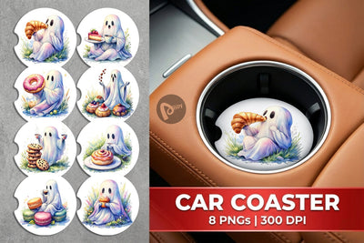 Car Coaster Sweet Pastry Coffee Ghost Sublimation artnoy 