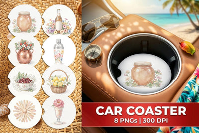 Car Coaster Sweet Summer Treats Soft Watercolor Sublimation artnoy 