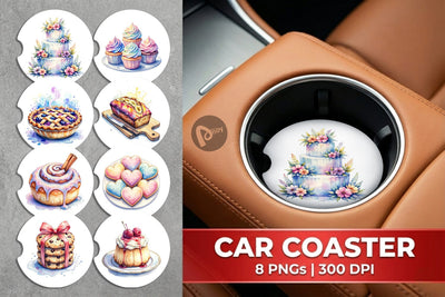 Car Coaster Sweet Watercolor Cakes & Pies Sublimation artnoy 