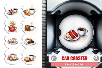 Car Coaster Sweet Winter Treats & Coffee Watercolor Sublimation artnoy 