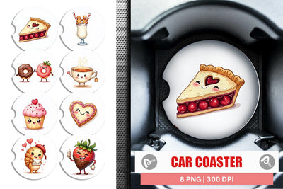 Car Coaster Sweetheart Cafe Valentine Watercolor Treats Sublimation artnoy 