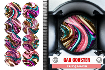 Car Coaster Swirling Liquid Metallic Sublimation artnoy 