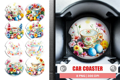 Car Coaster Tea Cup Easter Eggs Sublimation artnoy 
