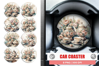 Car Coaster Tea Set Sublimation artnoy 