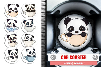 Car Coaster Teacup Panda Sublimation artnoy 