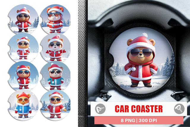 Car Coaster Teddy Bear Christmas Sublimation artnoy 