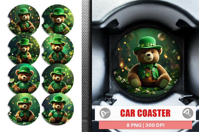 Car Coaster Teddy Bear Patrick's Day Sublimation artnoy 