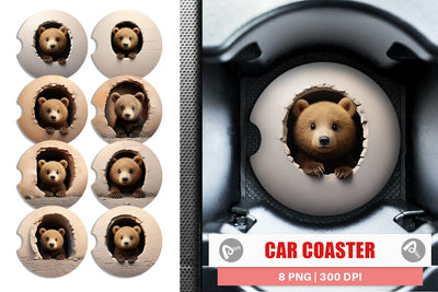 Car Coaster Tedy bear Peeks from Wall Sublimation artnoy 