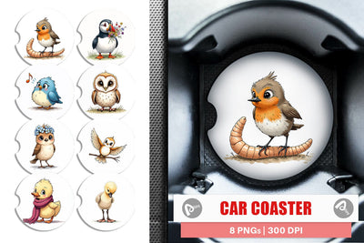 Car Coaster The Awkward Aviary Quirky Hand-Drawn Bird Sublimation artnoy 